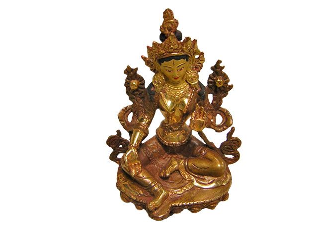 Green Tara made of Bronze with Golden face from Nepal 6 inches
