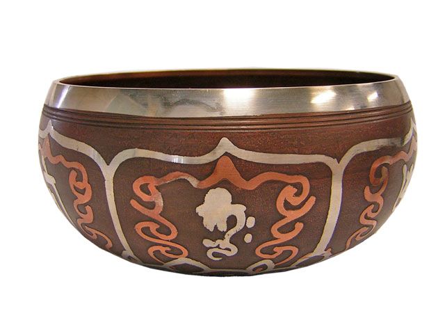 Singing bowl seven metal small with printed Tibetan Mane Padme Hung made in Nepal(20/28/35)
